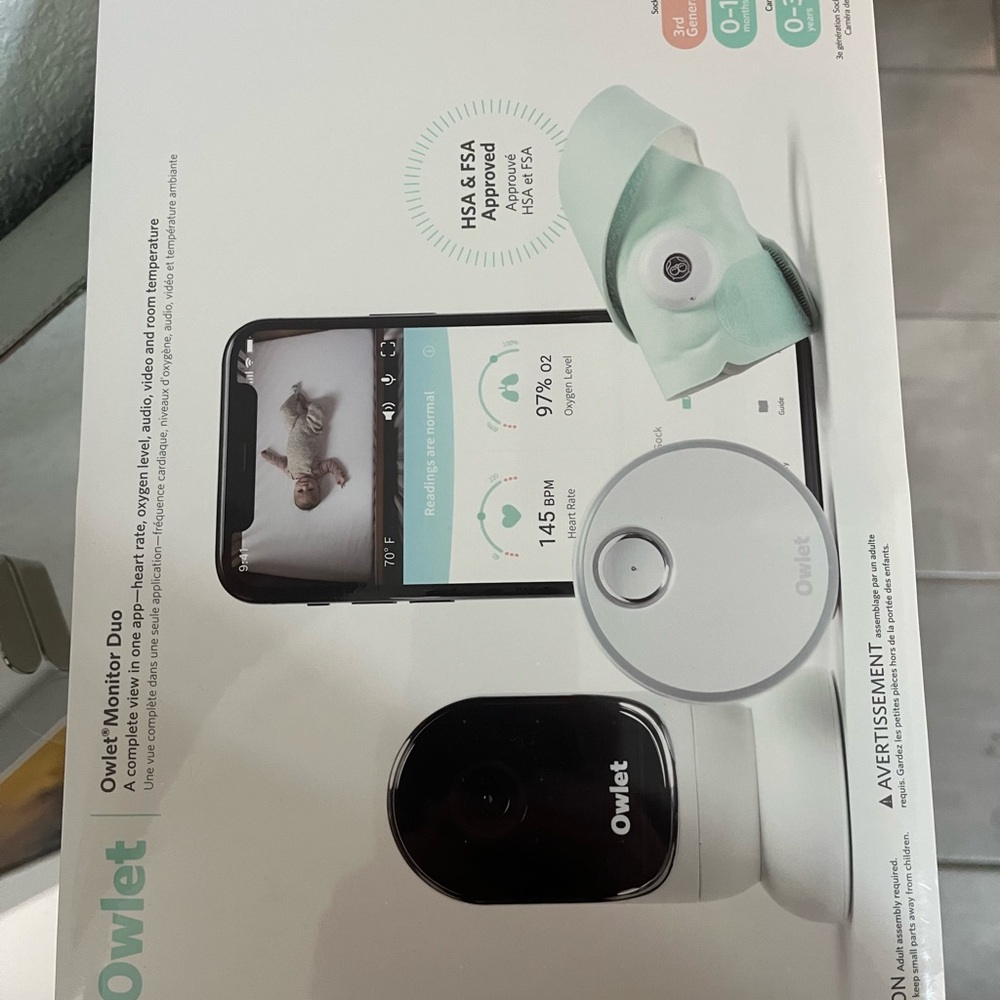 Brand new Owlet Monitor Duo with Mint Green Sock